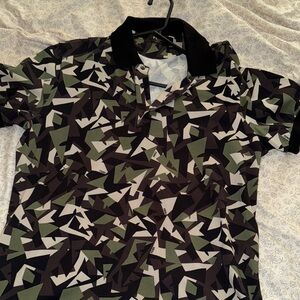 Fendi Green and Black Geometric Polo Shirt